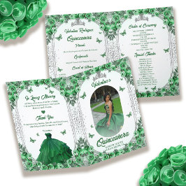 Foto Green Silver Glitzer Floral Quinceanera Programm