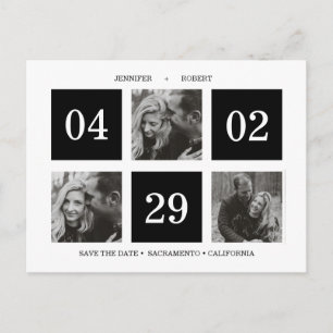 Foto Grid Collage Schwarz SAVE THE DATE Ankündigungspostkarte