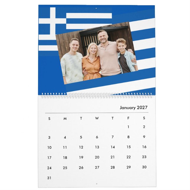 Foto Griechenland Flaggenende mit den μερολιο 2026 Kalender (Jan 2027)