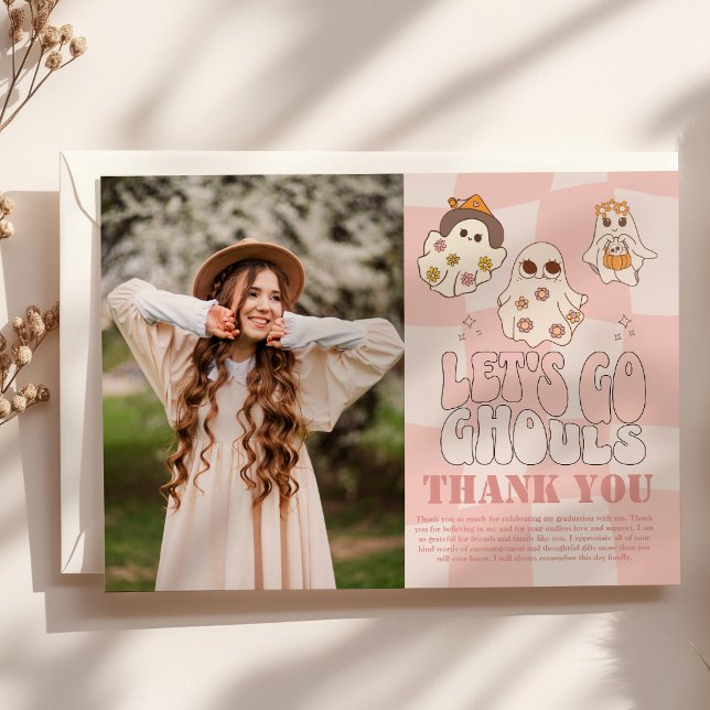 Foto Groovy Lass uns Ghouls Halloween Adult Birth  Dankeskarte (Von Creator hochgeladen)