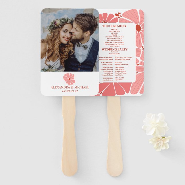 Foto Groovy Moderne Rosa Hochzeit Fächer (Vorne und Hinten)