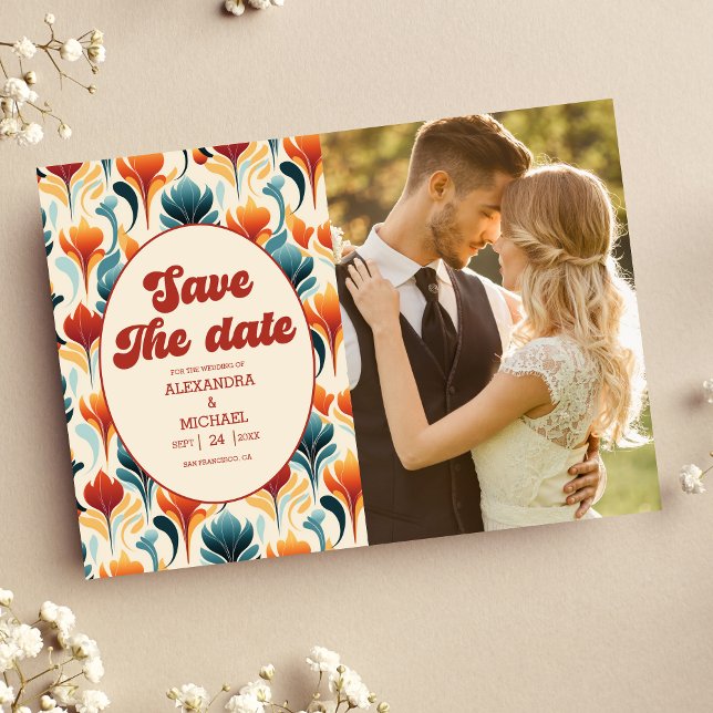Foto Groovy Retro 70er Floral Wedding Save The Date (Von Creator hochgeladen)