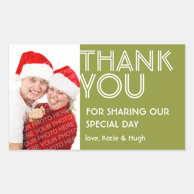 Foto groß grün danke aus der Stadt Hochzeitsmarke Rechteckiger Aufkleber (Vorderseite)