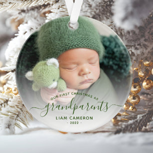 Foto Großeltern Erste Weihnachts-Grün-Schrift Ornament