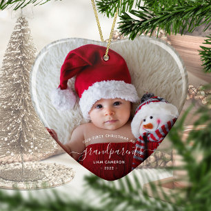 Foto Großeltern erstes Weihnachten White Script Keramik Ornament