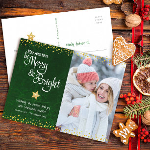Foto Grün Fröhlich Hell Schrift Gold Stern Glitter Feiertagspostkarte