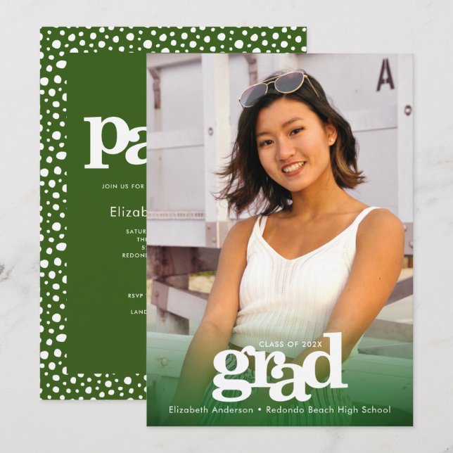 Foto grün kühn Moderne Party schlicht elegant Einladung (Vorne/Hinten)