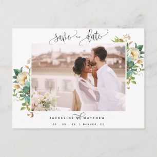 Foto, Grün und Weiß, Hochzeit speichern Sie das Da Postkarte