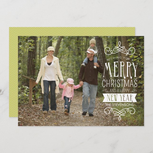 Foto-Grußkarte für Handgezeichnete Banner Feiertagskarte (Vorne/Hinten)