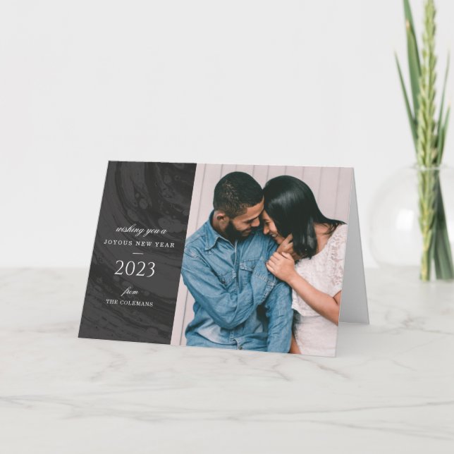 Foto-Grußkarte für marbeltes Neujahr - Schwarz Dankeskarte (Vorderseite)