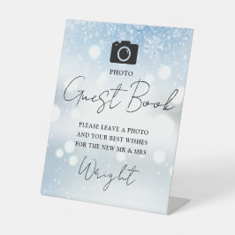 Foto Guest Book Chic Script Winter Wedding Sockelschild