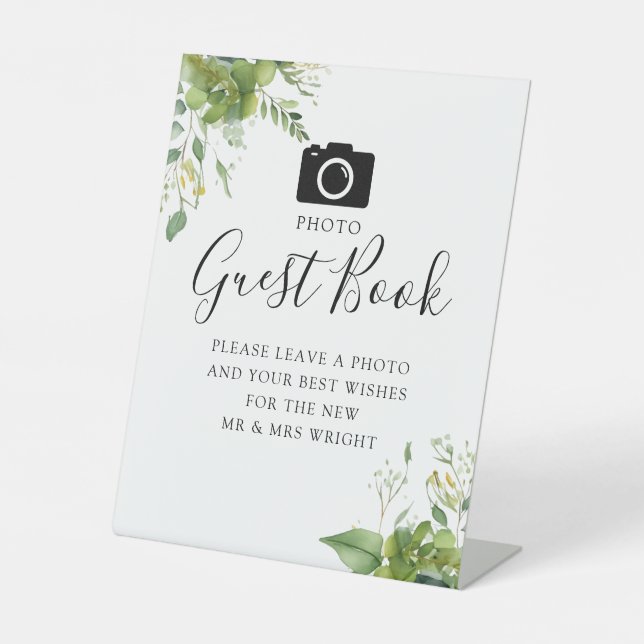 Foto Guest Book Greenery Botanische Hochzeit Sockelschild (Vorderseite)