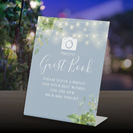 Foto Guest Book Greenery Dusty Blue Wedding Sockelschild