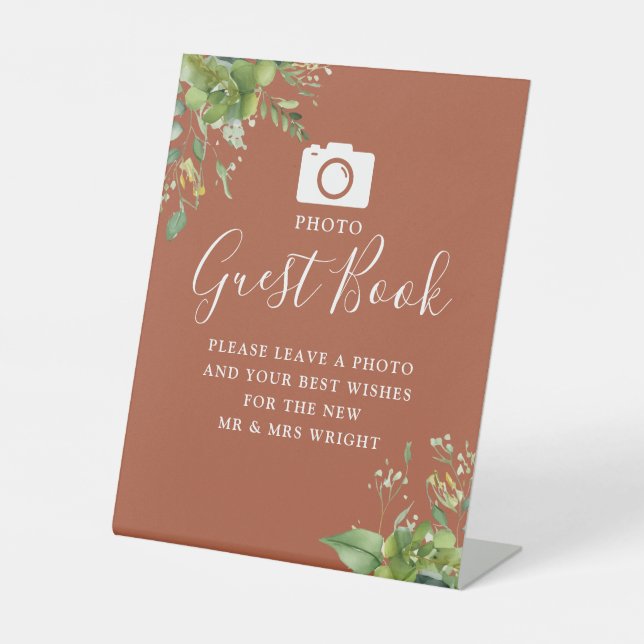 Foto Guest Book Greenery Terracotta Wedding Sockelschild (Vorderseite)