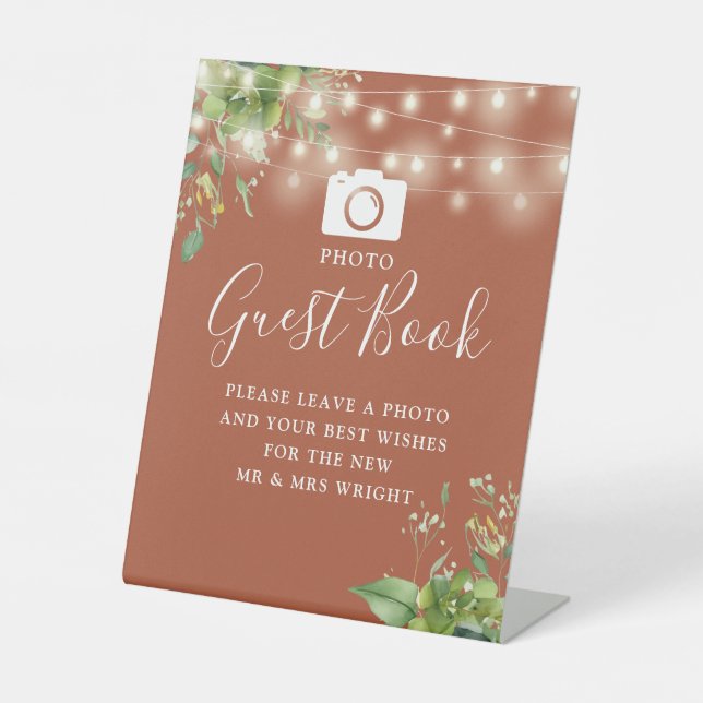 Foto Guest Book Greenery Terracotta Wedding Sockelschild (Vorderseite)
