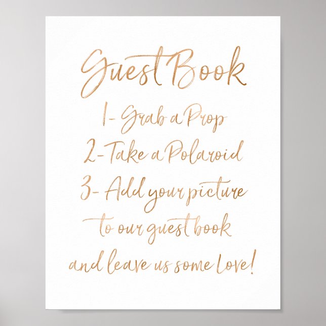 Foto Guest Book | Stilvolle Goldene Rose Letted Poster (Vorne)