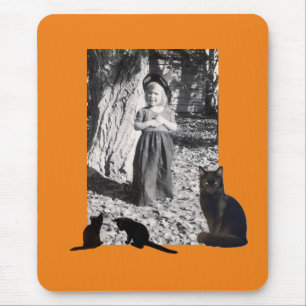 Foto Halloween Costumal Child Black Cats Orange Mousepad
