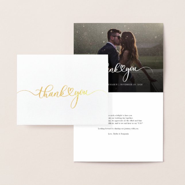 Foto handgeschriebene Hochzeit Danke Gold Folienkarte (Anzeige)