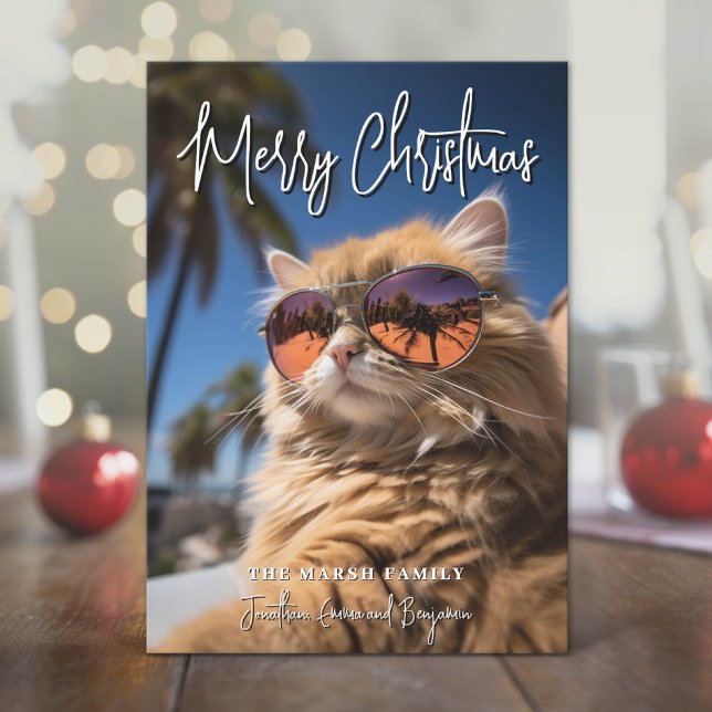 Foto - handgeschriebenes Frohe Weihnachten groß (Modern, Minimal Holiday Card with Photo)