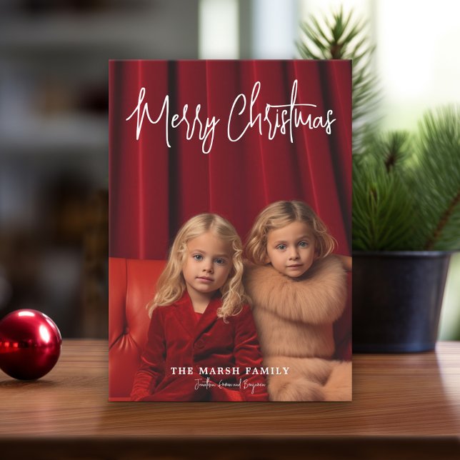 Foto - Handgeschriebenes frohe Weihnachten Rot Kar (Modern Christmas Card with Photos)