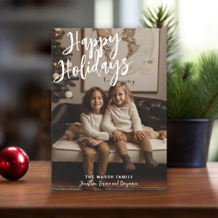 Foto Handgeschriebenes Weihnachts Gray Kariert Hap Feiertagskarte