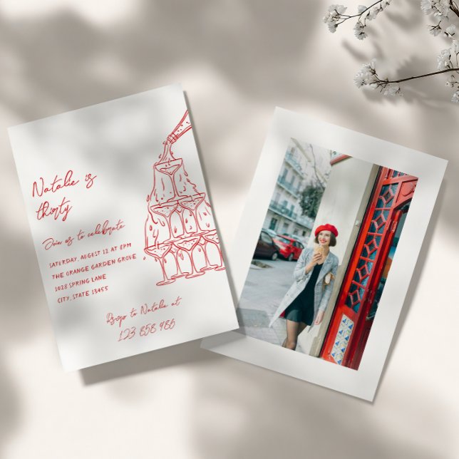 Foto Handgezeichneter Champagnerturm 30 Geburtstag Einladung (Von Creator hochgeladen)