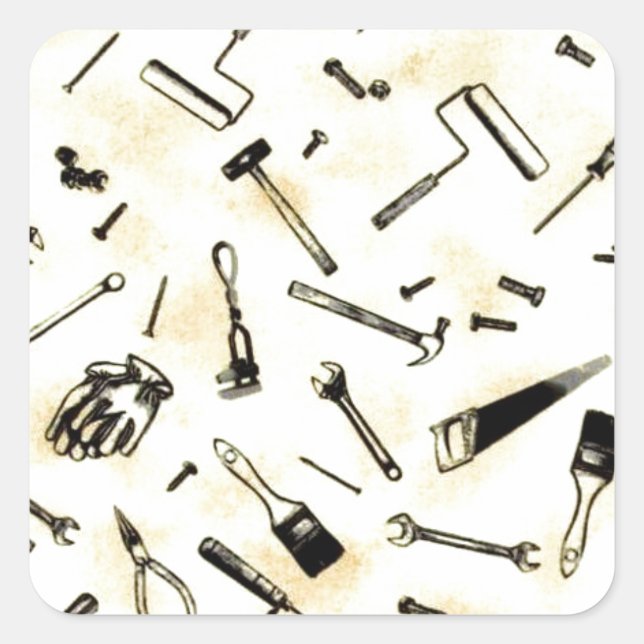 Foto "Handwerkzeuge für phantastische Tischler" Quadratischer Aufkleber (Vorderseite)