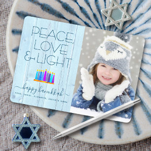 Foto Hanukkah-Menora Frieden Liebe Licht Rustikal Feiertagskarte