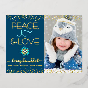 Foto Hanukkah Peace Joy Liebe Snowflake Real Gold Folien Feiertagspostkarte