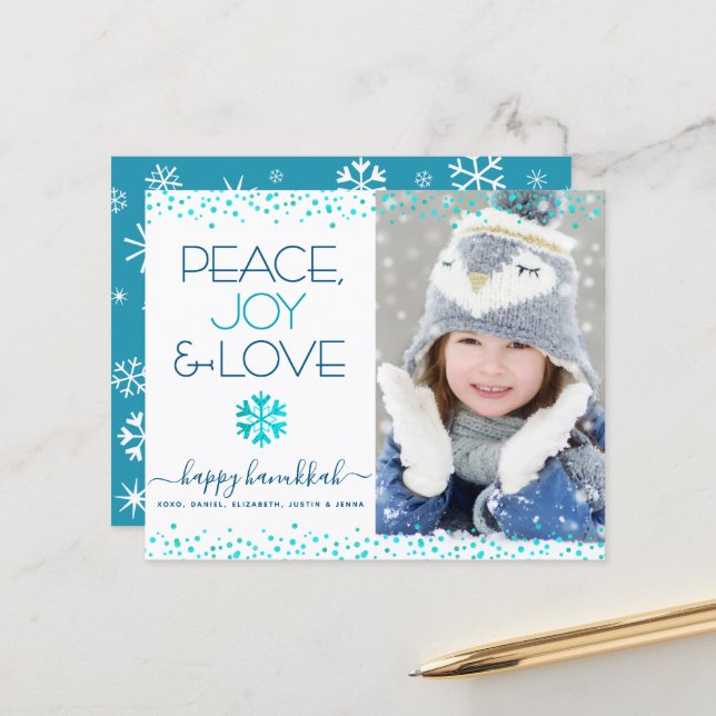 Foto Hanukkah Peace Liebe Snowflake Card (Vorderseite/Rückseite Beispiel)