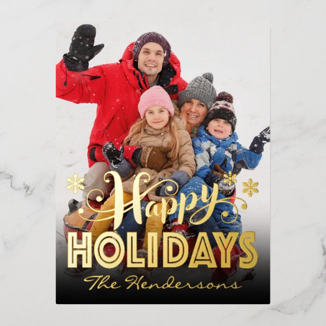 Foto Happy Holidays Gold Folien Feiertagspostkarte (Vorderseite)