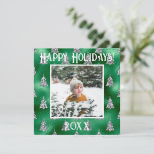 Foto Happy Holidays Green Metallic Glitzer Feiertagskarte