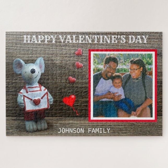 Foto Happy Valentine's Day Rotes Herz Rustikales H Puzzle (Horizontal)