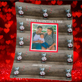 Foto Happy Valentines Red Heart Rustic Wood Mouse Fleecedecke