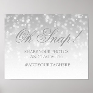 Foto Hashtag Wedding Sign Silver Bokeh Lights Poster