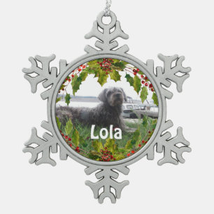 Foto-Haustier-Weihnachten-Zinn-Schneekristall-Orna Schneeflocken Zinn-Ornament