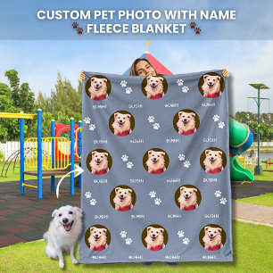 Foto Haustiername Paw Prints Gray Fleece Blanket
