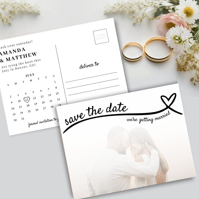 Foto Heart Line Cute Wedding Save the Date Postkarte (Photo Heart Line Cute Wedding Save the Date Postcard
)