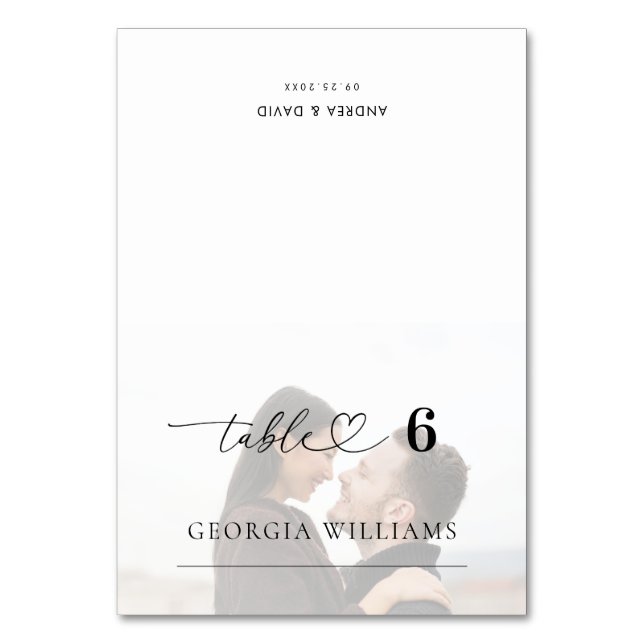 Foto Heart Wedding Editable Guest Name Tischnummer (Vorderseite)