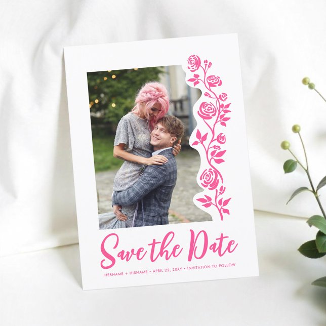 Foto Hellrosa Handgezeichnete Rose Romantische Ein Save The Date (Von Creator hochgeladen)