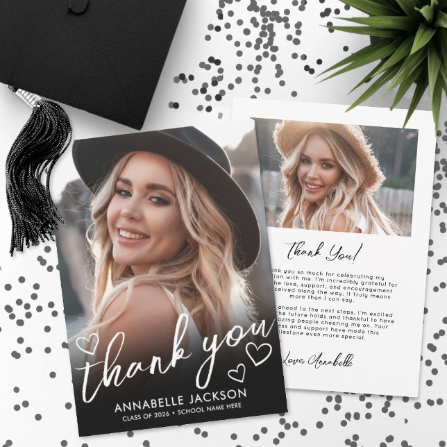 Foto Herz Abschlussfeier Dankeskarte (Photo Heart Graduation Thank You Card)