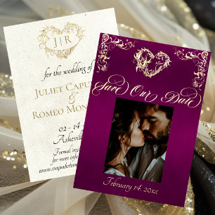 Foto & Herz-Monogramm - Pflaume Save The Date