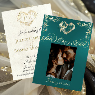 Foto & Herz-Monogramm - Türkis Save The Date
