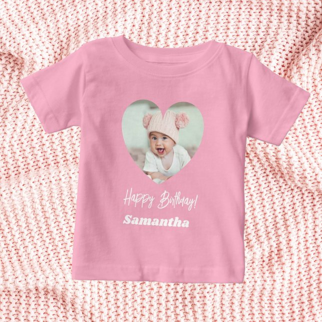 Foto Herz Name Geburtstag Mädchen rosa Baby T-shirt (Von Creator hochgeladen)