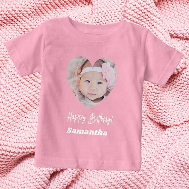 Foto Herz Name Geburtstag Mädchen Rosa Baby T-shirt (Von Creator hochgeladen)