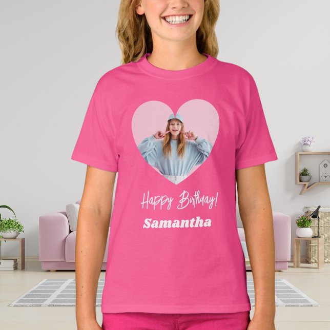 Foto Herz Name Geburtstag Mädchen rosa T-Shirt (Von Creator hochgeladen)