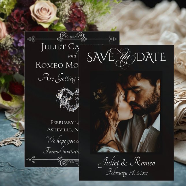 Foto & Herz Save-the-Date auf Schwarz Save The Date (Von Creator hochgeladen)