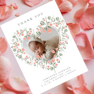 Foto Herzförmige elegante Babyparty Dankeschön Postkarte