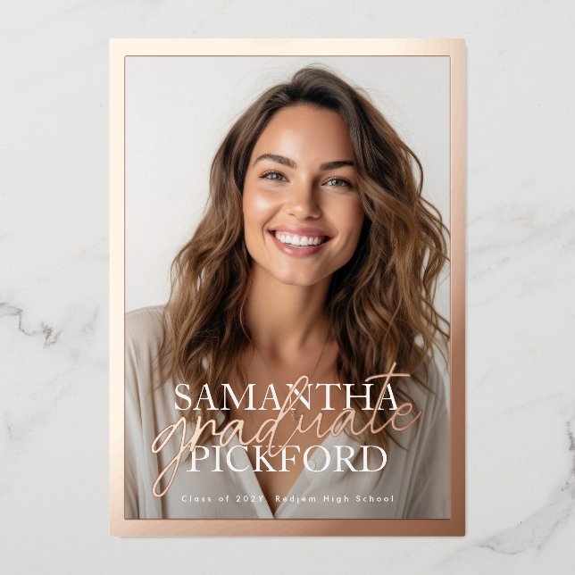 Foto High School 2025 Graduation Party Rose Gold Folieneinladung (Vorderseite)