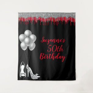 Foto Hintergrund 50. Geburtstagsparty Silver Glitz Wandteppich